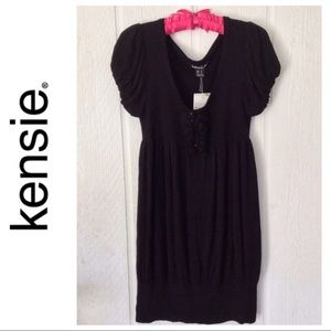 KENSIE BLACK KNIT SHORT SLEEVE SWEATER DRESS LARGE